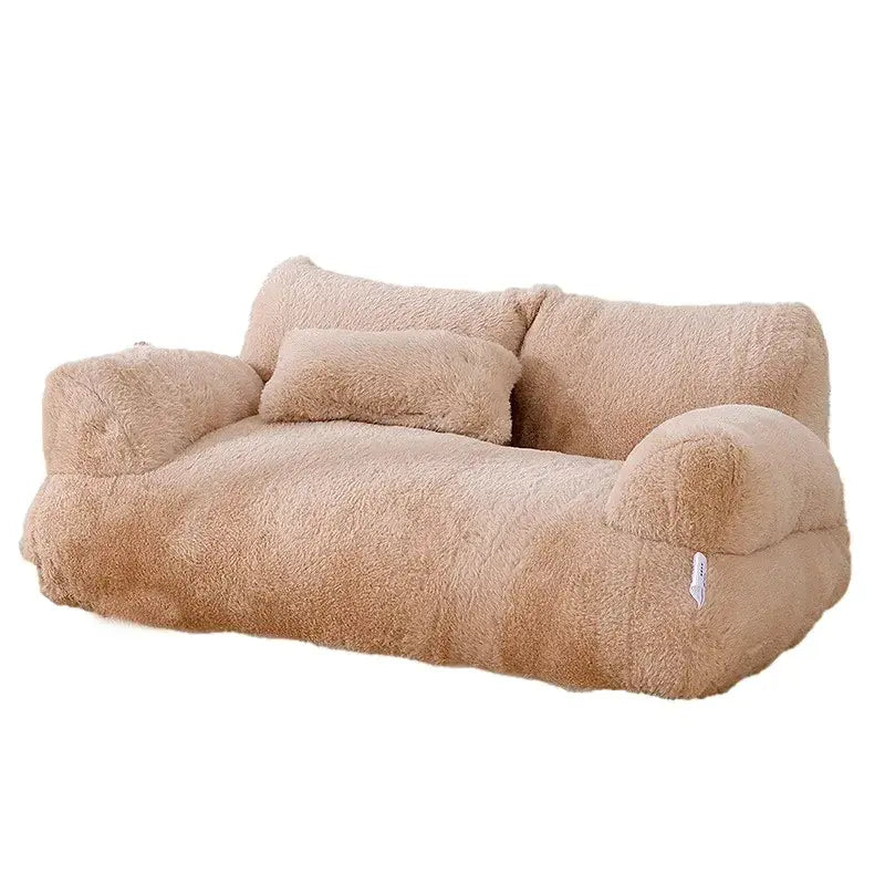 Soft plush luxury cat bed sofa in beige for ultimate comfort and relaxation for pets.
