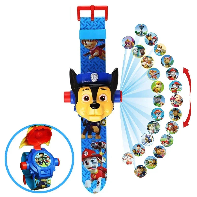 Paw Patrol 3D Projection Digital Watch with Chase and Marshall characters, featuring multiple animated projections for kids' play.