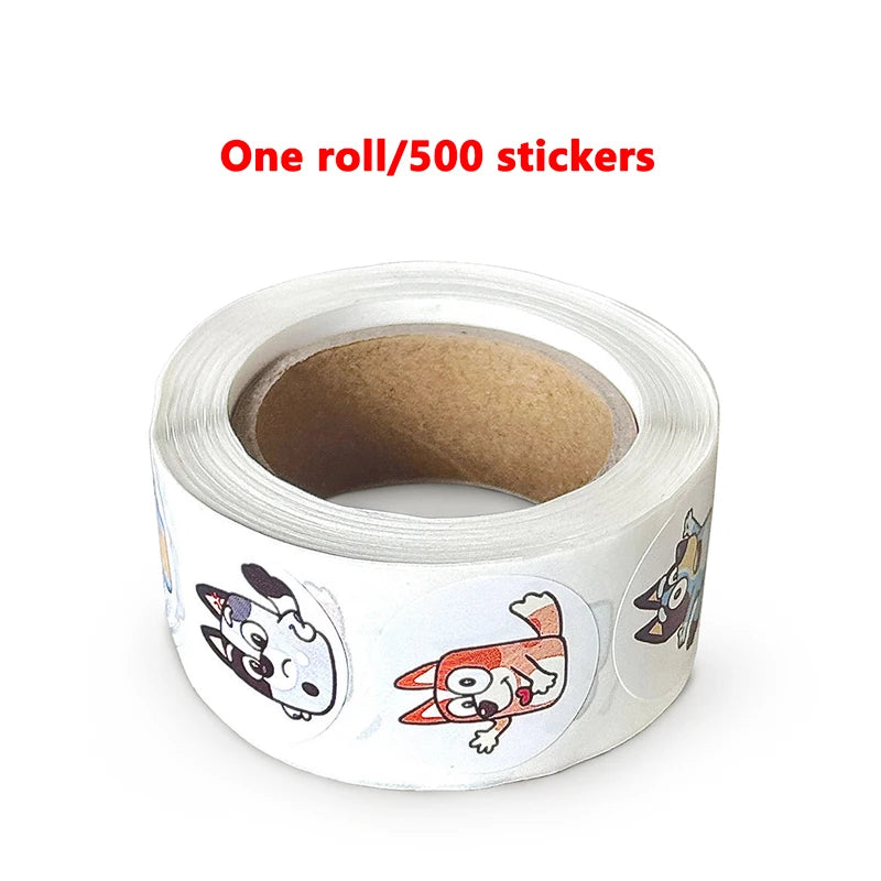 Roll of 500 Bluey Bingo Dog Stickers for Kids Craft Projects