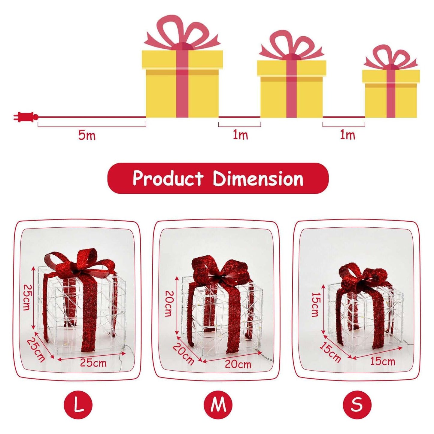 3 Pack Christmas Gift Box for Decoration