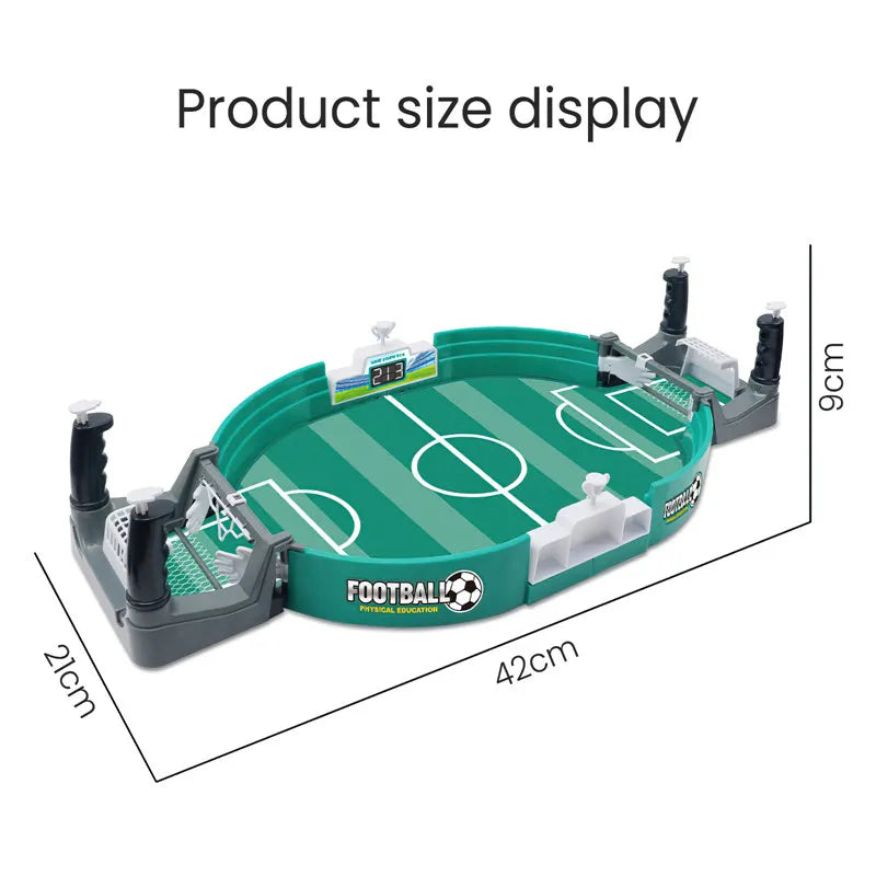 Table Soccer Board Game dimensions display with 42cm length, 21cm width, and 9cm height, ideal for indoor family fun.