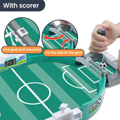 Table Soccer Board Game with interactive scorer for fun-filled family play indoors, featuring a portable design and goal-scoring action.