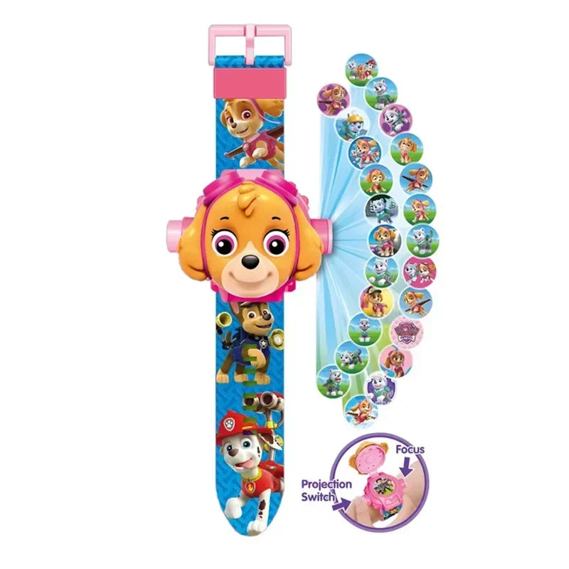 Paw Patrol 3D Projection Digital Watch with Marshall and Chase for kids, featuring focus projection switch for imaginative play.