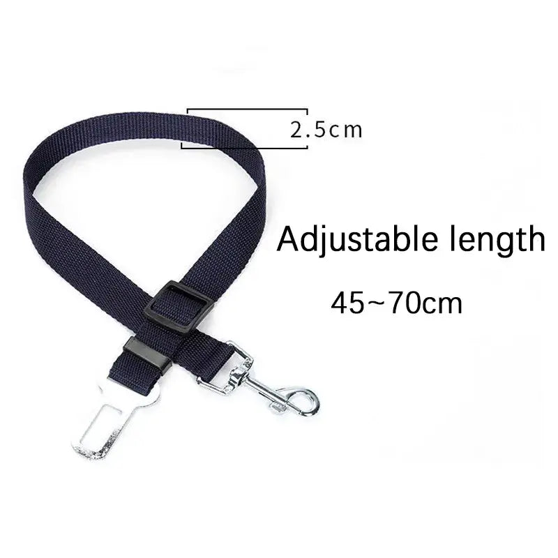 Adjustable nylon dog car harness with metal clip, black, 2.5cm wide, length 45-70cm