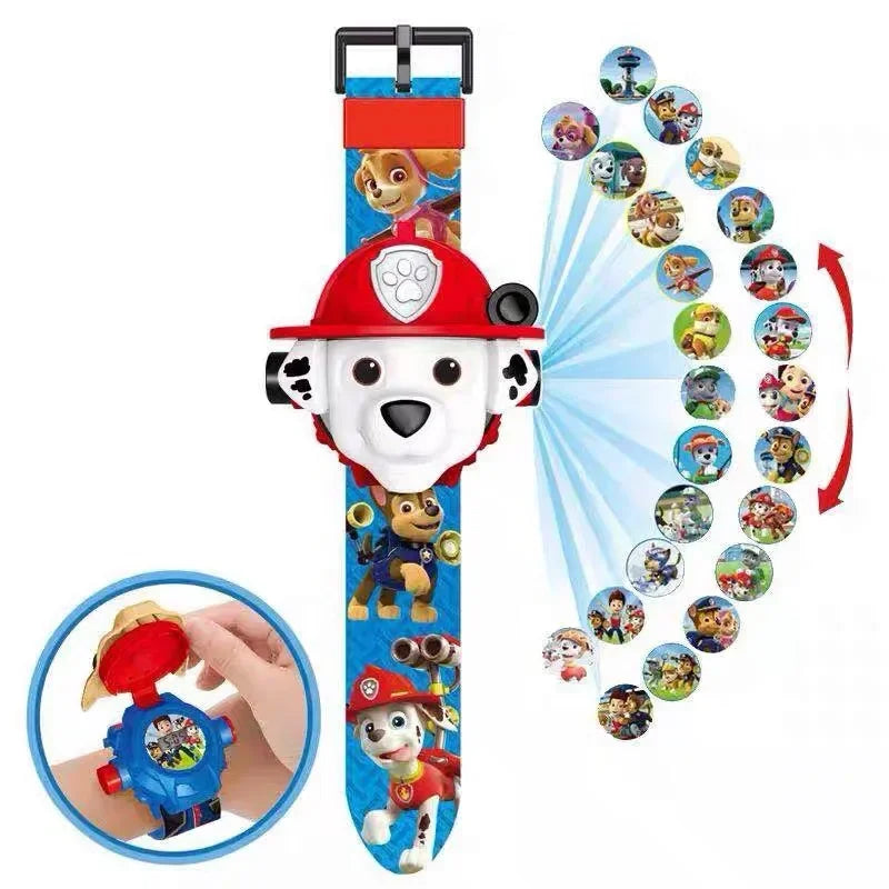 Paw Patrol 3D Projection Digital Watch with Marshall and Chase, featuring character projections for kids' imaginative play.