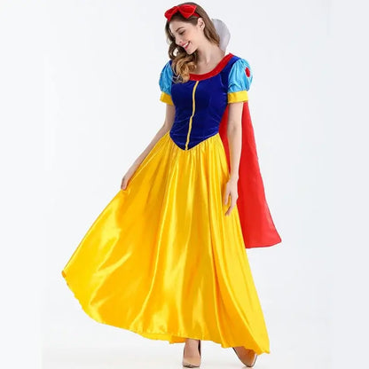 Elegant adult princess costume with blue and yellow details, perfect for themed parties and dress-up.