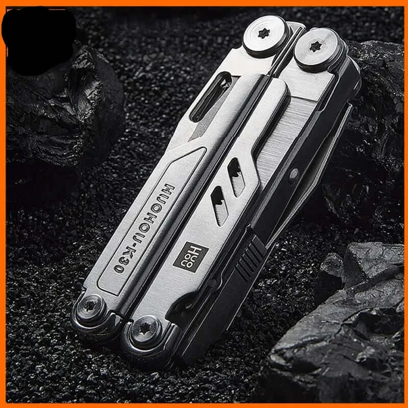 Precision 18-in-1 Multitool Folding Knife with chrome steel finish, ideal for emergencies and outdoor activities.