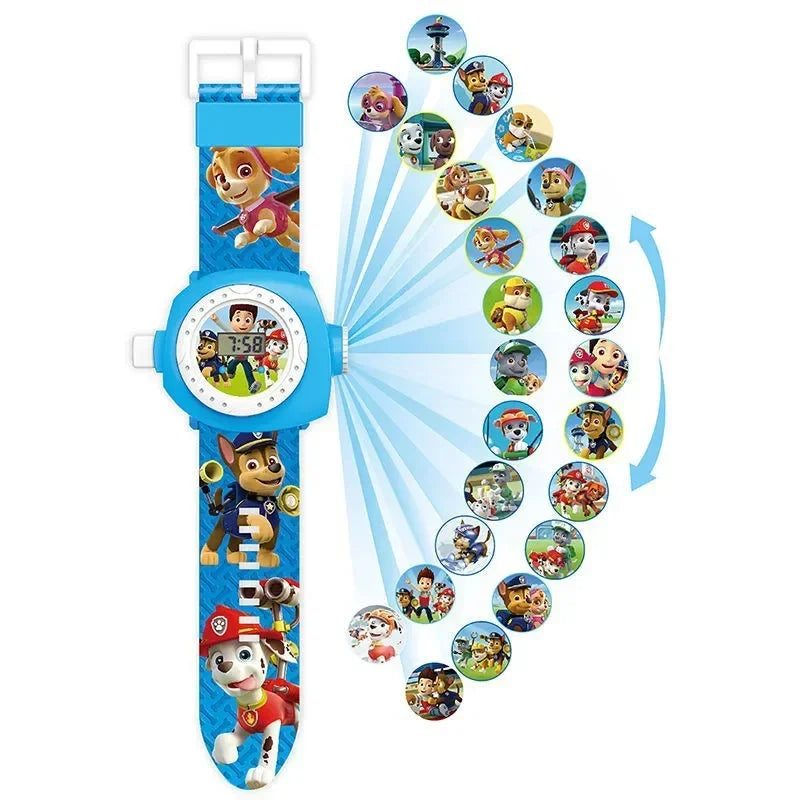 Paw Patrol 3D Projection Digital Watch featuring characters Marshall and Chase, perfect toy gift for kids and Patrulla Canina fans.